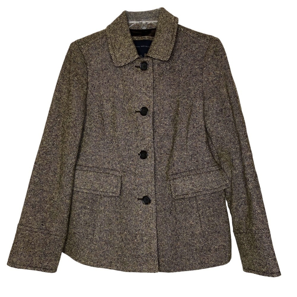 NEW - Banana Republic - brown & tan tweed wool blend button front coat - size M
